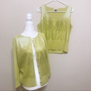 St. John Green Jacket Cardigan with Top Set M